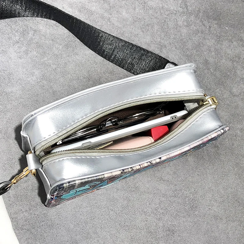 Уличные сумочки для граффити Женская PU сумка мессенджер мини молния на плечо