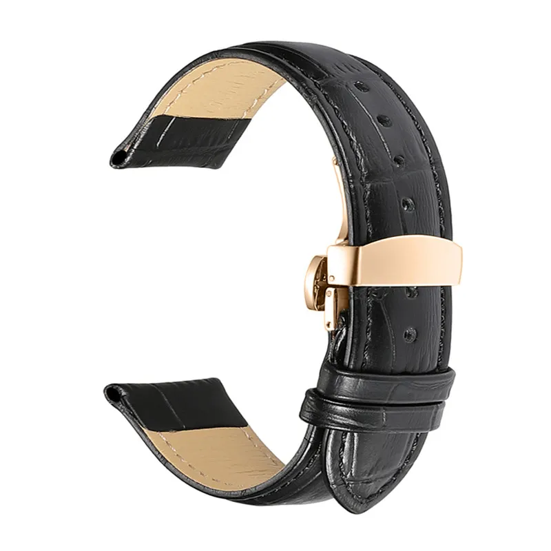 Black-rose gold D Ремешок для наручных часов из натуральной кожи, 12-24 мм, универсальный ремешок с пряжкой, стальной ремешок с пряжкой, браслет+ инструмент - Цвет ремешка: Black-rose gold D