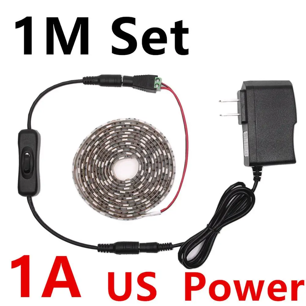 1m 1A US Power Set DC 12 В светодиодный светильник, гибкий водонепроницаемый 5050 Светодиодный светильник для выращивания растений, 60 Светодиодный/м с питанием и переключателем, способствует росту растений - Испускаемый цвет: 1m 1A US Power Set