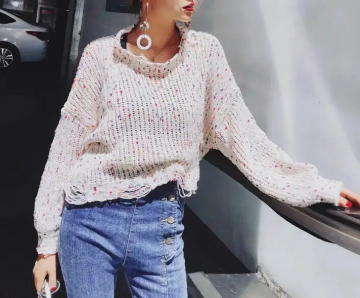 2019 New Hollow Out Hole Color ball Chenille Sweater Loose Bat Sleeve Women Sweaters Boho Hippie O-Neck Pullovers Knitted Jumper | Женская