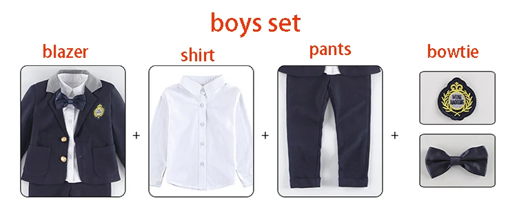 boys Комплект школьной формы для детей; Комплект для мальчиков и девочек в британском стиле; Блейзер; рубашка; брюки; комплект из 3 предметов; Детский костюм для сцены - Цвет: boys