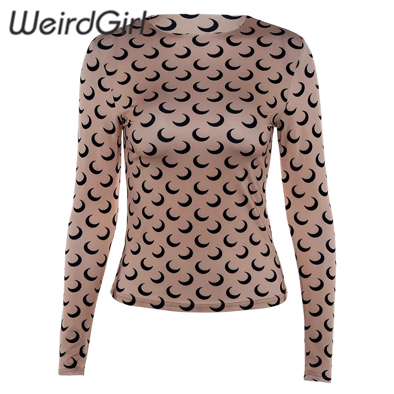 Weirdgirl, женская футболка, модная, повседневная, с принтом, длинный рукав, Круглый ворот, вязаный, зимний свитер, женский, пэчворк, Длинные Топы, Новинка - Цвет: Хаки