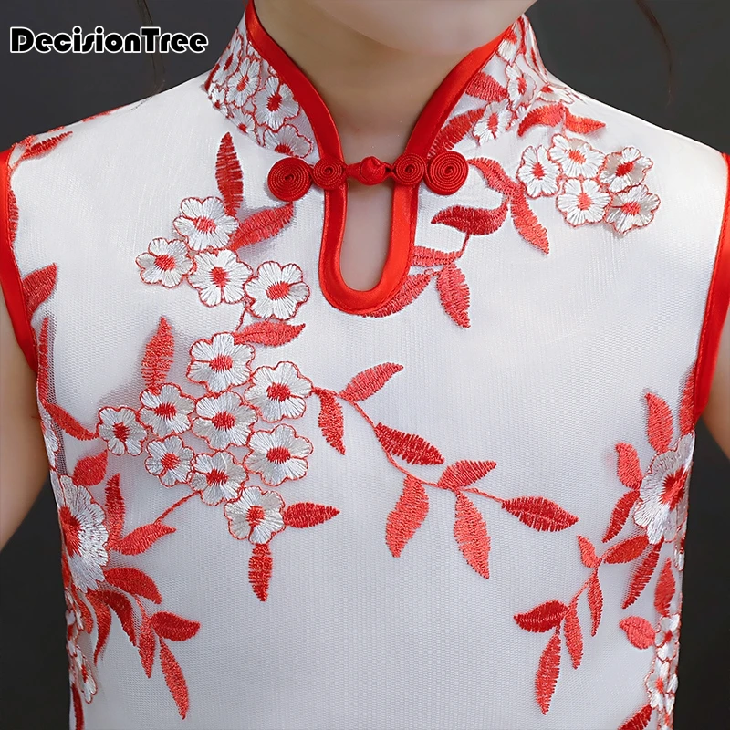 

2021 new traditional chinese dress for kids girls cheongsam children qipao dress pink lace guzheng show party dresses