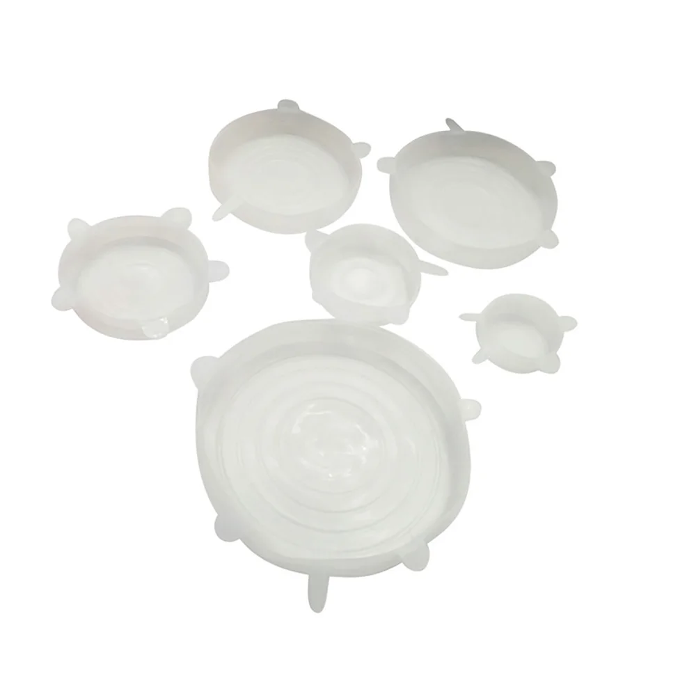 Белый 6 шт. Мягкая силиконовая крышка многоразовые герметичные пищевые обертки для сохранения свежести герметичная емкость эластичная обертка крышка кухонная посуда - Цвет: Белый