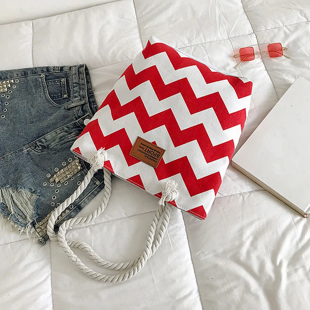 New Casual Women Striped Large Capacity Tote Canvas Shoulder Bag Shopping Bag Beach Bags Casual Tote Bolsa Feminina#H10