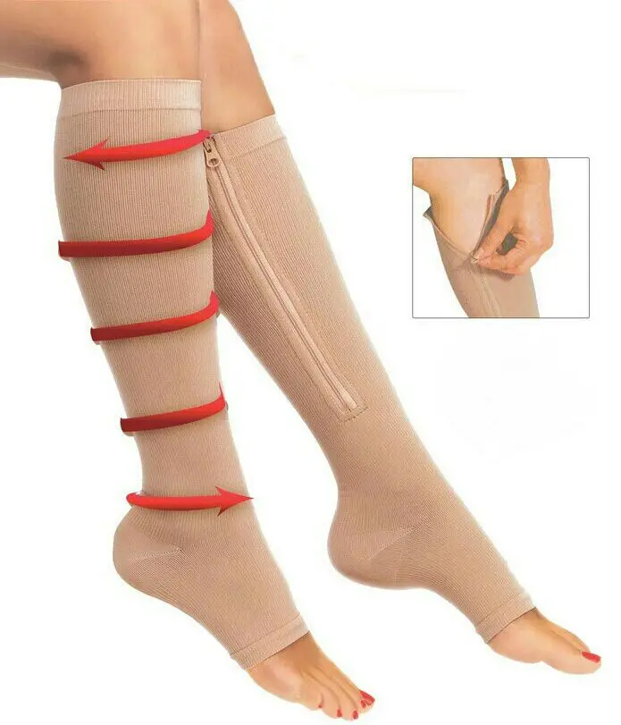 

2017 Compression Socks Zipper Leg Support Knee Stockings Open Toe