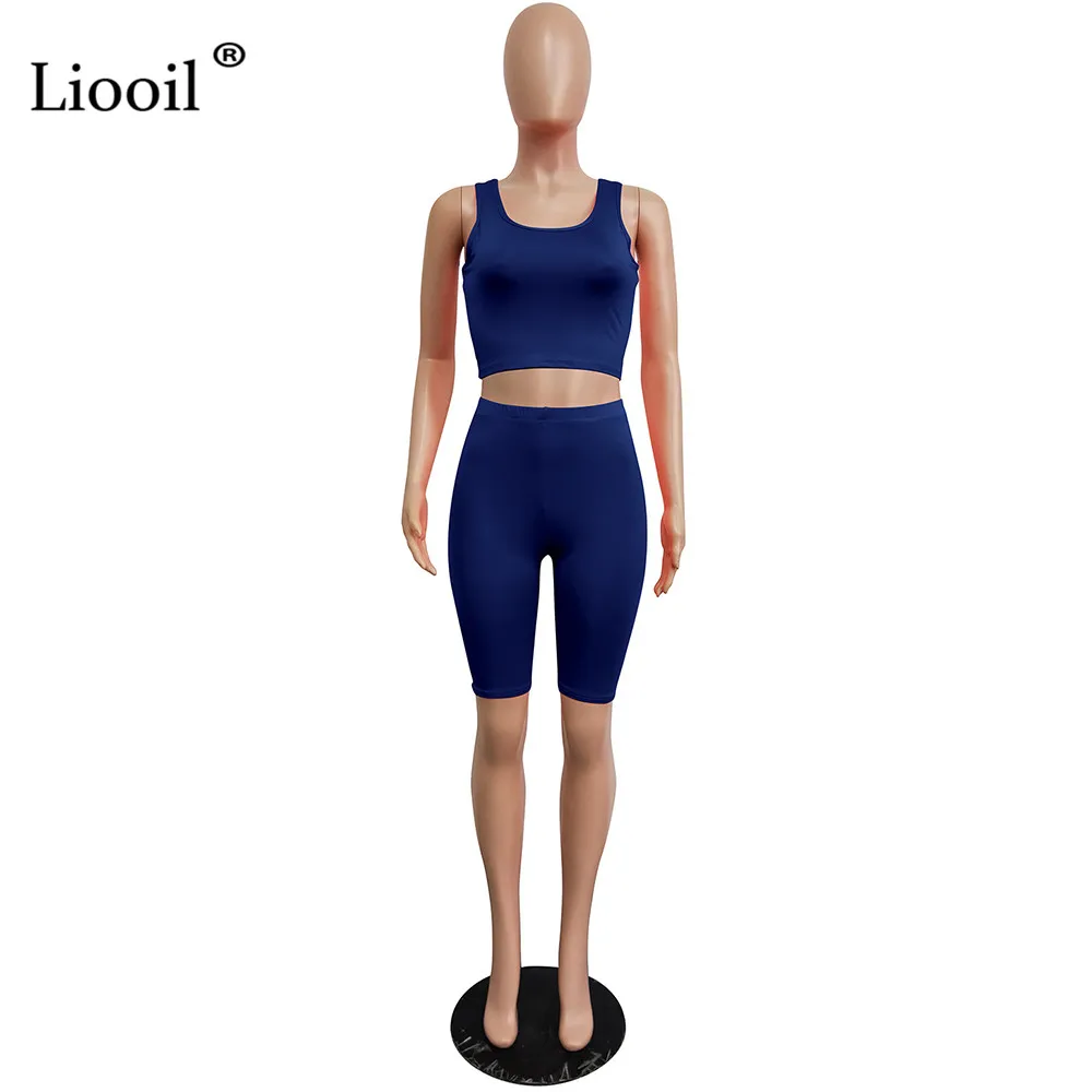 Liooil неоновый зеленый облегающий комплект из 2 предметов, женские обтягивающие наряды, спортивные костюмы, сексуальный топ на бретелях и байкерские шорты, летний комплект для активного отдыха