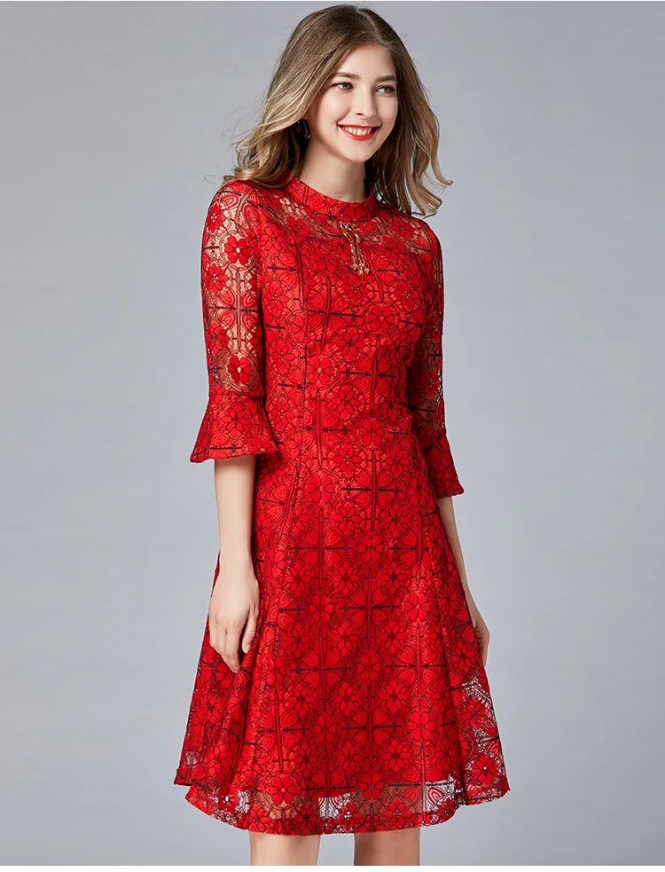 Женское элегантное кружевное вечернее платье большого размера с воротником