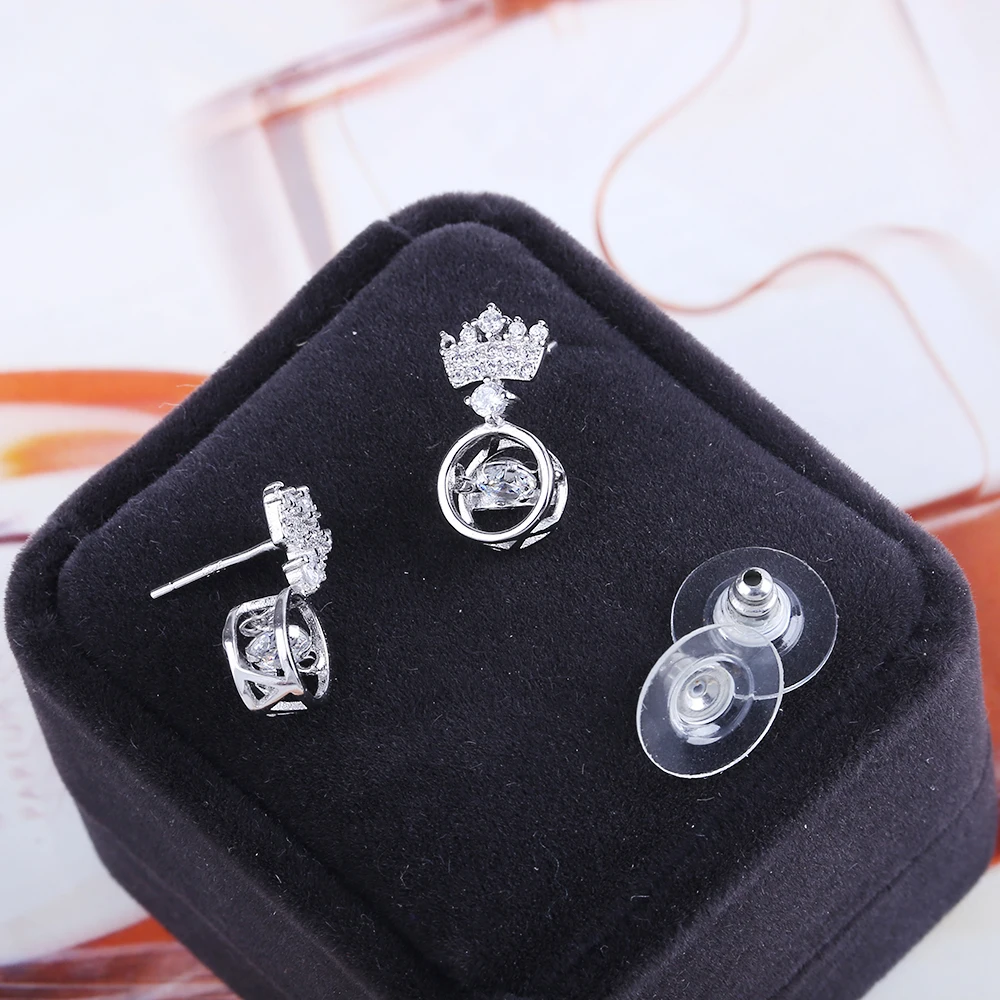 Простой и стильный покрытие подвижные серьги в форме сердца Серебряная корона