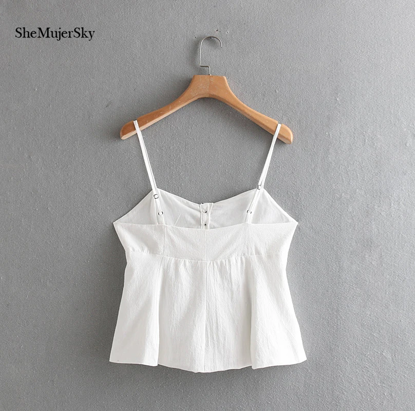 Белый топ на бретельках SheMujerSky летние праздничные Топы с кнопками mujer безрукавки