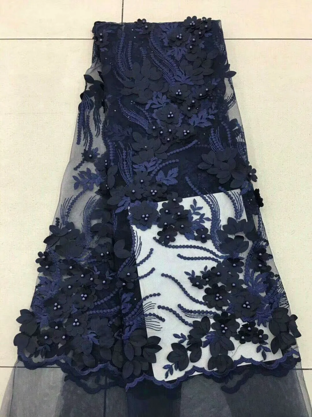 3D аппликацией Африканский бисером кружевной ткани Франция Нигерии 2018 высокое