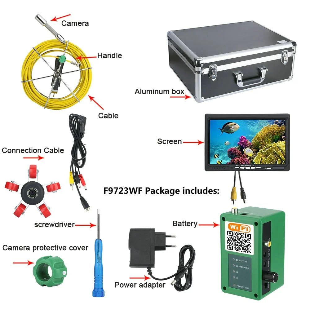 7 дюймов 22 мм WiFi беспроводной DVR Труба инспекционная видеокамера, 20 м IP68 Водонепроницаемая дренажная труба канализационная Инспекционная камера система 1000 T