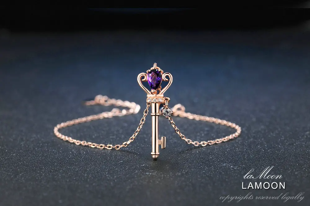 Ламон Корона ключ 6x4 мм 0.4ct натуральный каплевидный аметист 925 пробы серебряные ювелирные изделия покрытые розовым золотом S925 браслет LMHI024