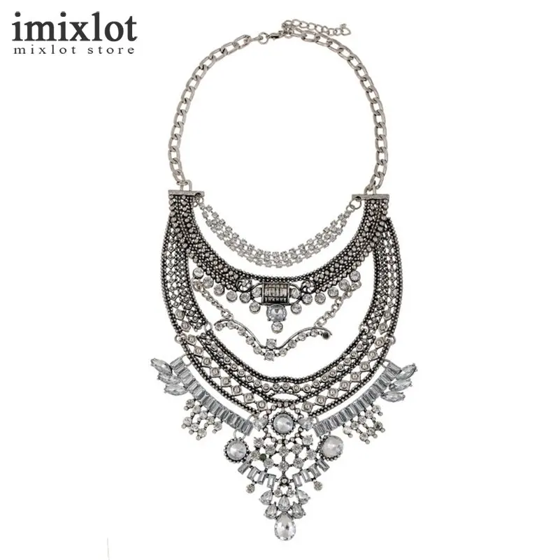 Boho Vintage Necklace for Women Antique Silver Crystal Tassel Statement Necklaces &amp Pendants Bohemian Maxi Jewelry | Украшения и