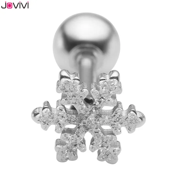 1pc Silver JOVIVI Мода Снежинка из нержавеющей стали спиральный для хряща Козелок Уха серьги гвоздики 16Ga пирсинг ювелирные изделия серебро/золото цвет - Окраска металла: 1pc Silver