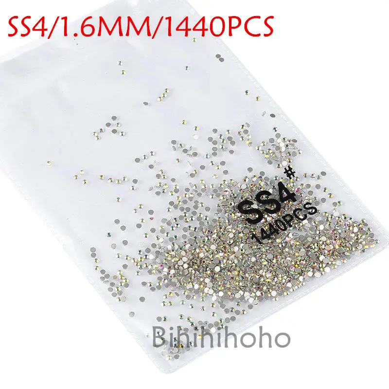 ab ss4 SS3-SS8 1440 шт. с плоской задней поверхностью для маникюра кристаллы, стразы для дизайна ногтей, 3d-украшения для ногтей DIY Стекло драгоценные камни AB прозрачные украшения - Цвет: ab ss4