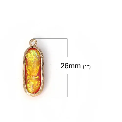 5 DoreenBeads Подвеска из меди и смолы AB цвета радуги Aurora Borealis амулеты Овальный светильник золотой светильник зеленый 26 мм x 9 мм, 5 шт - Окраска металла: 5