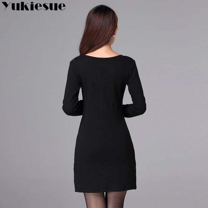 OL офисное платье для женщин 2018 зимнее теплое флисовое с длинным рукавом на