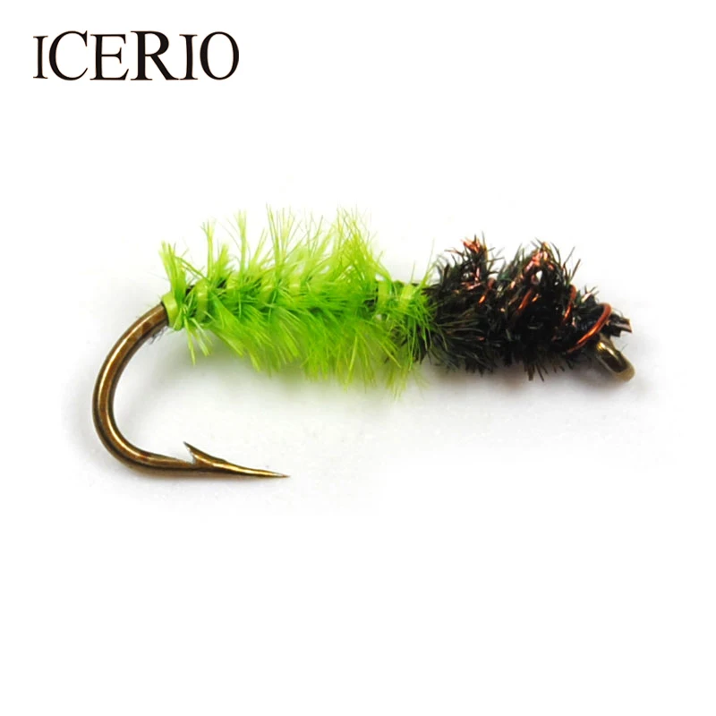 ICERIO 10 шт. #12 Зеленая гусеница Midge Nymphs форель нахлыстовая рыболовная приманка|fishing
