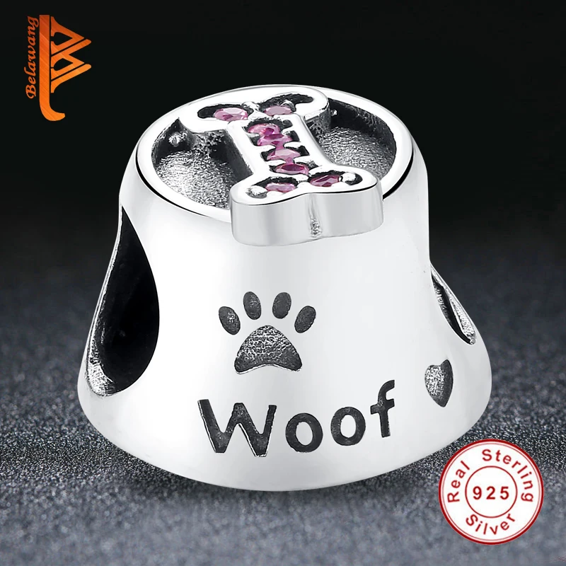 BELAWANG 925 Sterling Silver Paw Print Woof Animal Charms Bone Beads Fit Original BW Bracelet Bangle DIY Jewelry Making | Украшения и