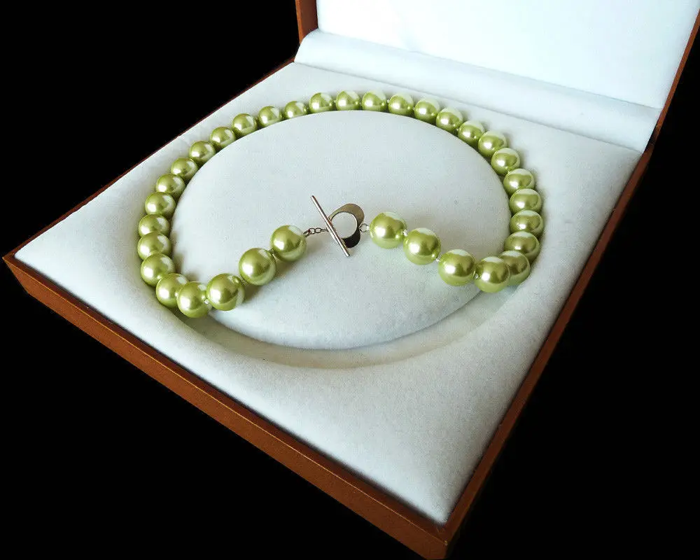 Hot sell -&gt@@ Rare Huge 12mm Genuine South Sea Apple Green Shell Pearl Necklace Heart Clasp 18'' -Top quality free shipping |