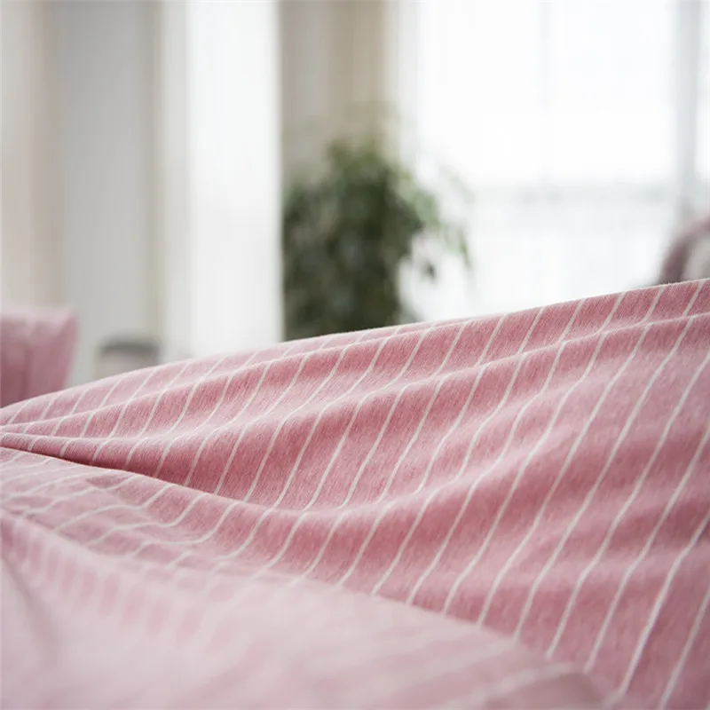 Girl Style Pink Stripe Pattern 3/4pcs Sheet Pillowcase And Duvet Cover Sets 100% Cotton Bedlinen Queen King Size Bedding Set | Дом и сад