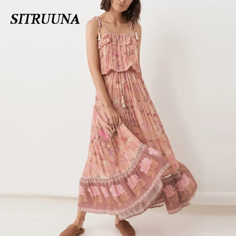 Женское летнее сексуальное платье Sitruuna в стиле бохо с оборками винтажное