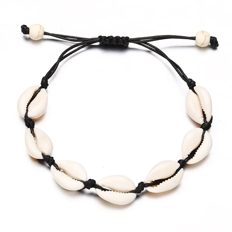 FTS206421 Handmade Braided Adjustable Hemp Macrame Shell Bracelet Boho Ocean Beach Cowrie Seashell Charm Bracelets for Women Shell Jewelry - Окраска металла: FTS206421