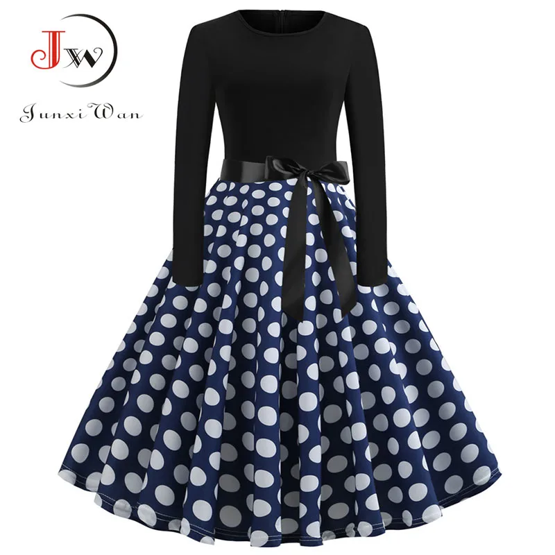 Женское элегантное винтажное платье в горошек праздничное Vestidos с длинным