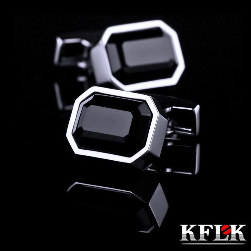 

KFLK Jewelry shirt fashion cufflinks for mens designer Brand Black Crystal Cuff link Wholesale Button High Quality guests