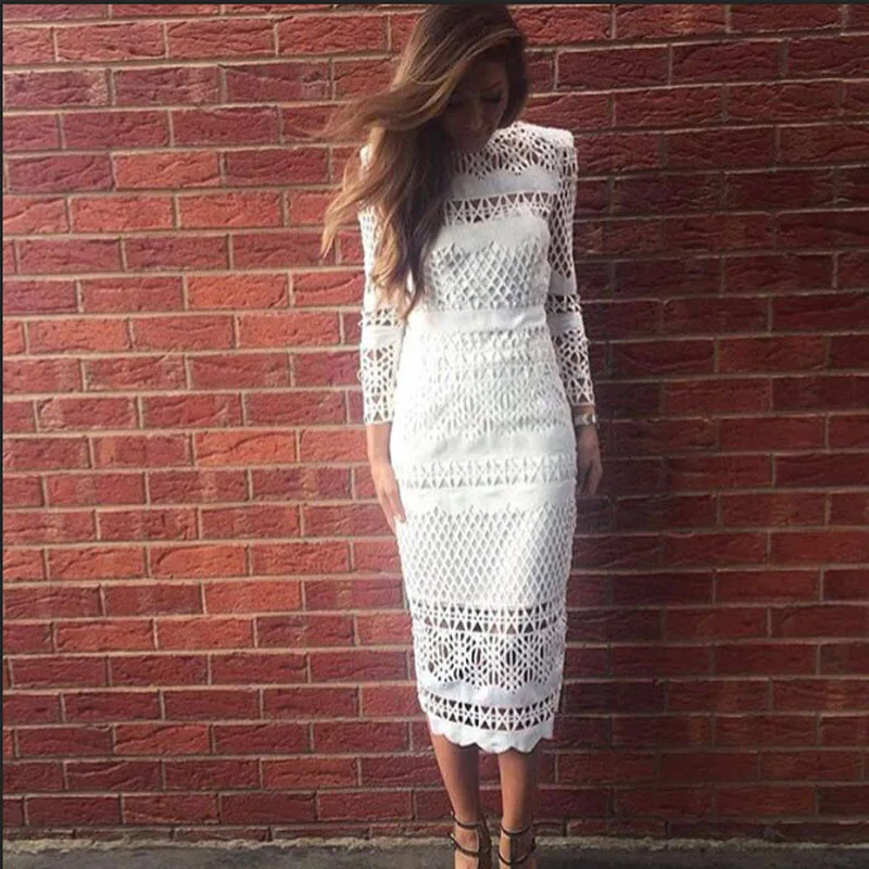 Женское кружевное лоскутное платье с длинным рукавом|Женские платья| |