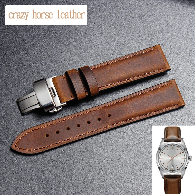 Handmade Watch Accessories Vintage Genuine Crazy Horse Leather 19MM 20MM 21MM 22MM 23MM Brown Watchband Watch Strap
