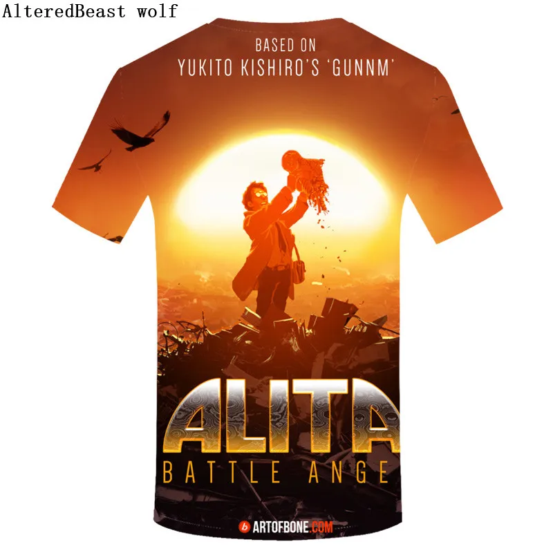 Мужская 3D футболка Alita Battle с изображением ангела летняя Harajuku коротким рукавом и