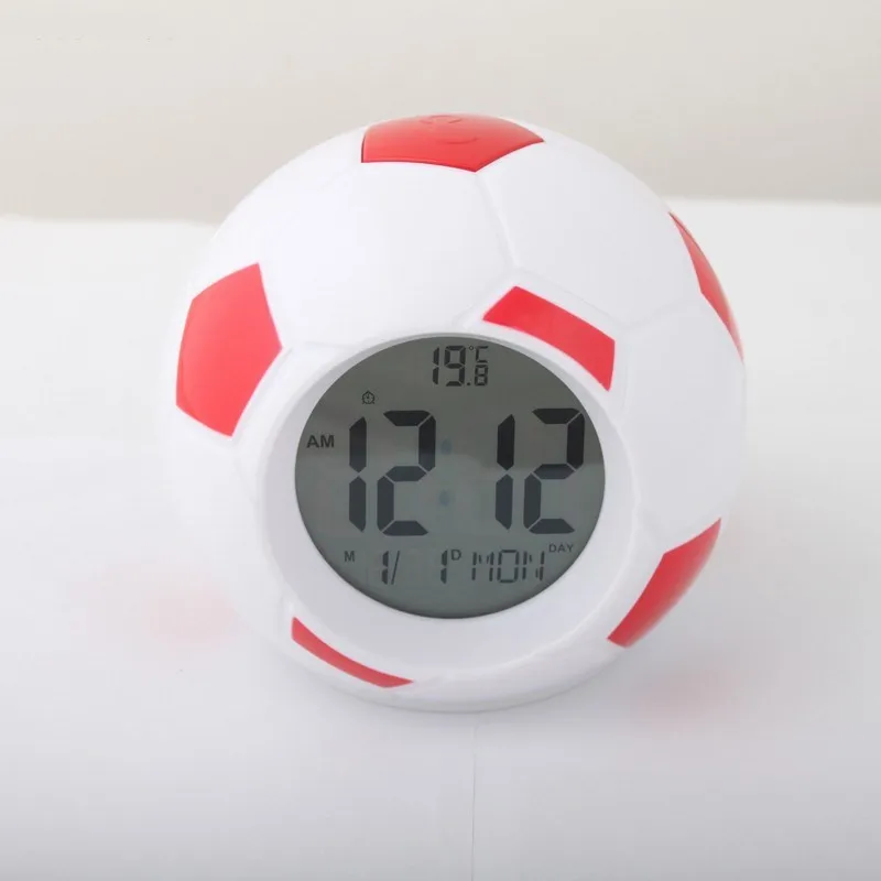 Soccer Led Night Light Alarm Clock Lamp Digital Football Table Lamps Temperature Date Time Display Tabletop Bedroom Decoration |