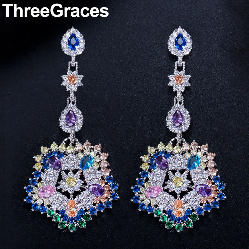 Роскошные брендовые Разноцветные зеленые фиолетовые серьги ThreeGraces с фианитами