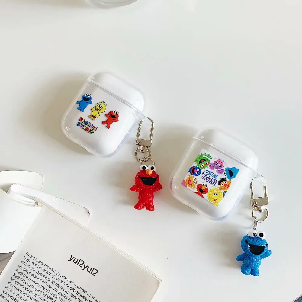Мультяшная Улица Сезам Элмо милые наушники чехол для Apple беспроводной Bluetooth гарнитура Airpods Силиконовый Чехол Air pods 2 аксессуары