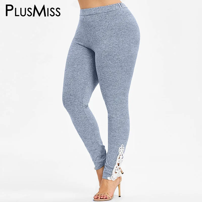 PlusMiss размера плюс 5XL Высокая талия узкие пикантные кружевные леггинсы для девочек, женские большие размеры Фитнес Легинсы штаны плотные леггинсы для девочек женские XXXXL XXXL XXL - Цвет: BLUE GREY
