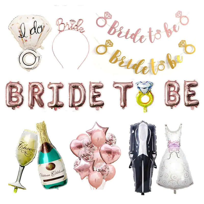 Розовое золото буквы "Bride to be" шар Mr Mrs Свадебные украшения кольцо с бриллиантом для воздушных шаров, девичник принадлежности для вечеринки-девичника