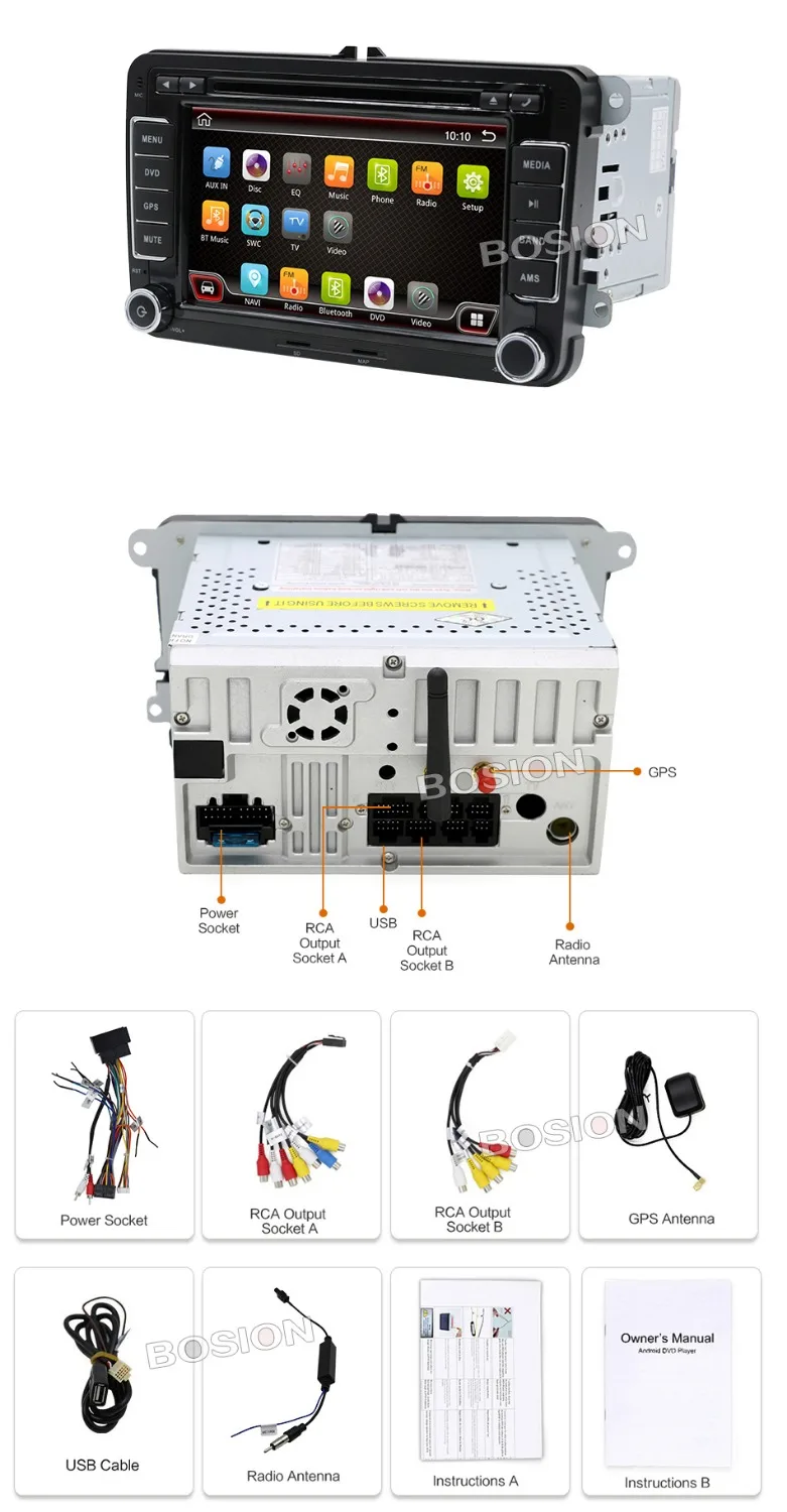 Bosion 2 din android автомобильный Радио DVD gps навигация для Volkswagen Caddy Golf Polo седан Touran Passat EOS