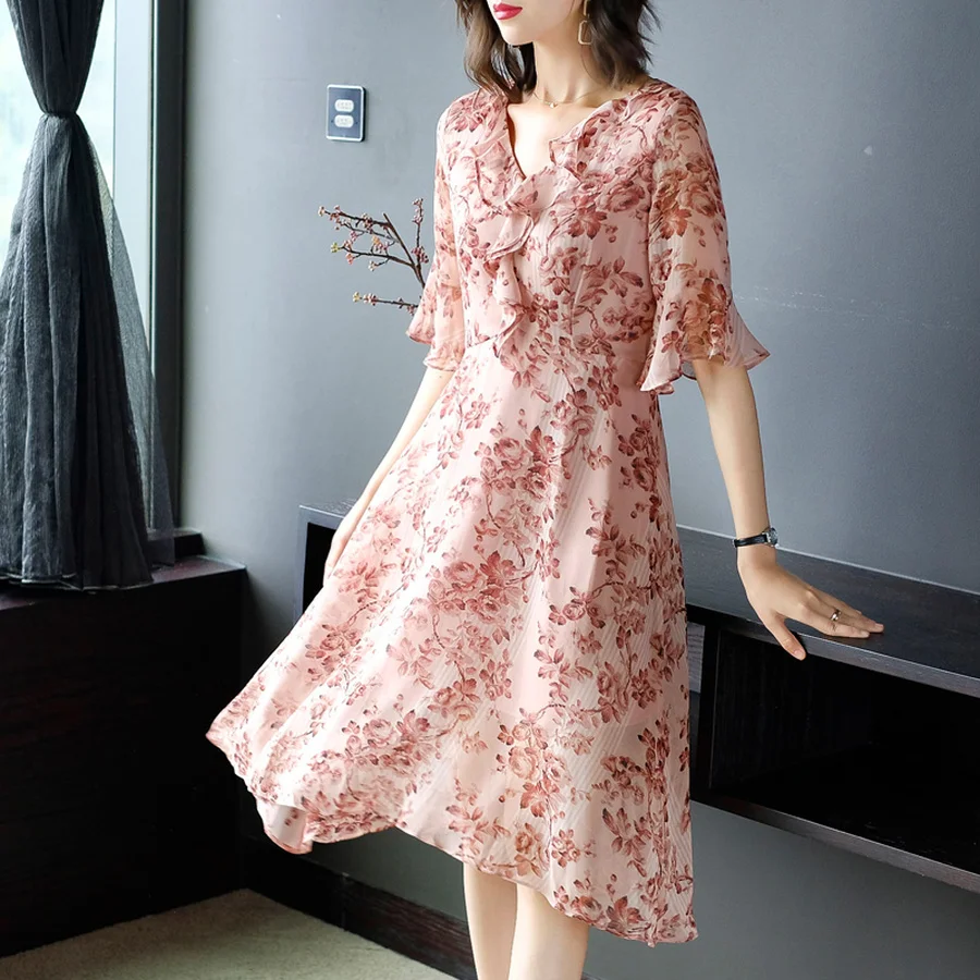 2019 корейские новые цветочные шифоновые пляжные миди платья летние плюс размер
