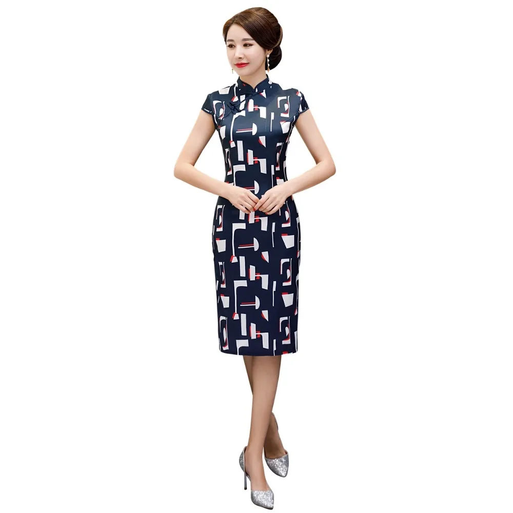 Шанхай история китайский стиль Платье До Колена Cheongsam цветочный Qipao восточное