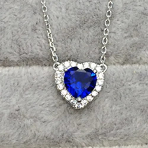 

2Ct 7*7mm Heart Shape Blue Diamond Pendant Solid 925 Sterling Silver Necklace with Free Chain Wedding Jewelry