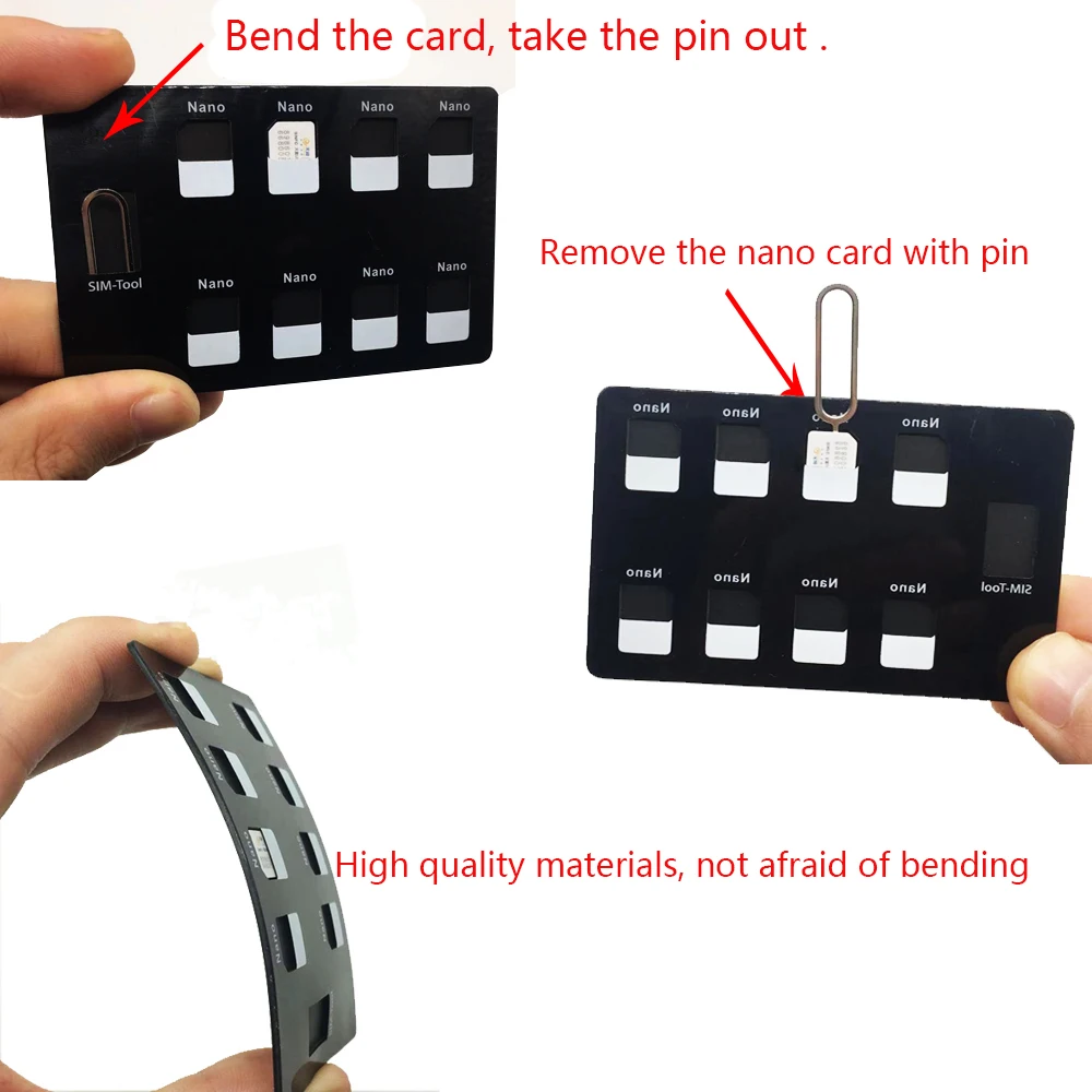 Нано-карта и контактный держатель, Вмещает 8 шт нано-карт и lphone pin(красный