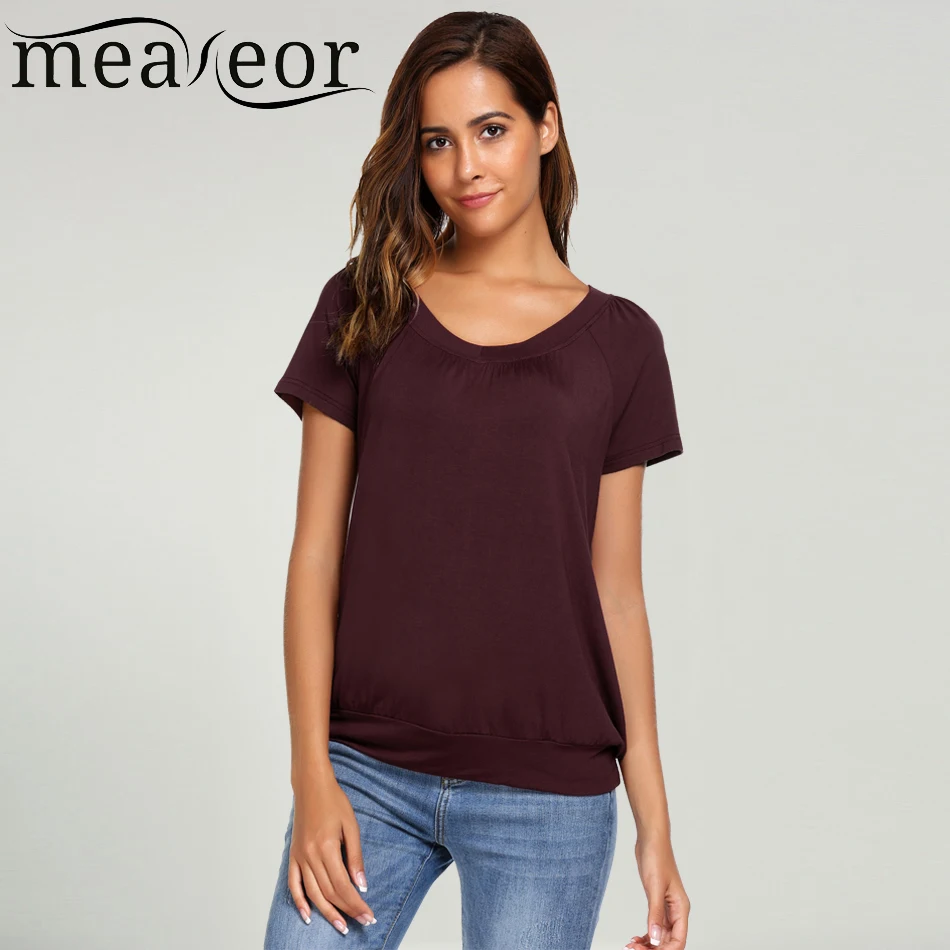 Meaneor женские Стрейчевые однотонные базовые эластичные футболки с коротким