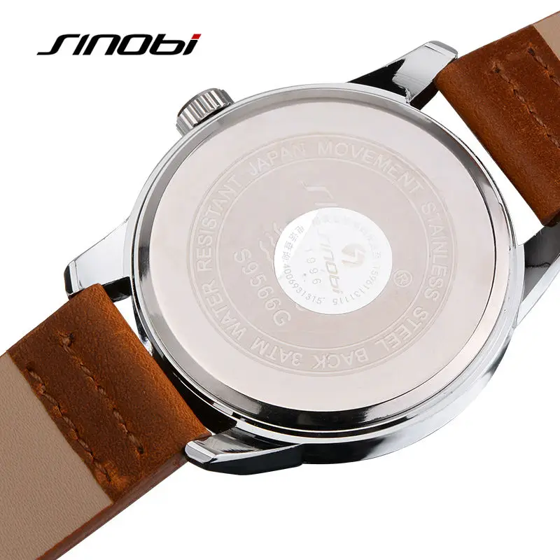 SINOBI бренд мужской бизнес часы Повседневная коричневая кожа кварцевые мужская