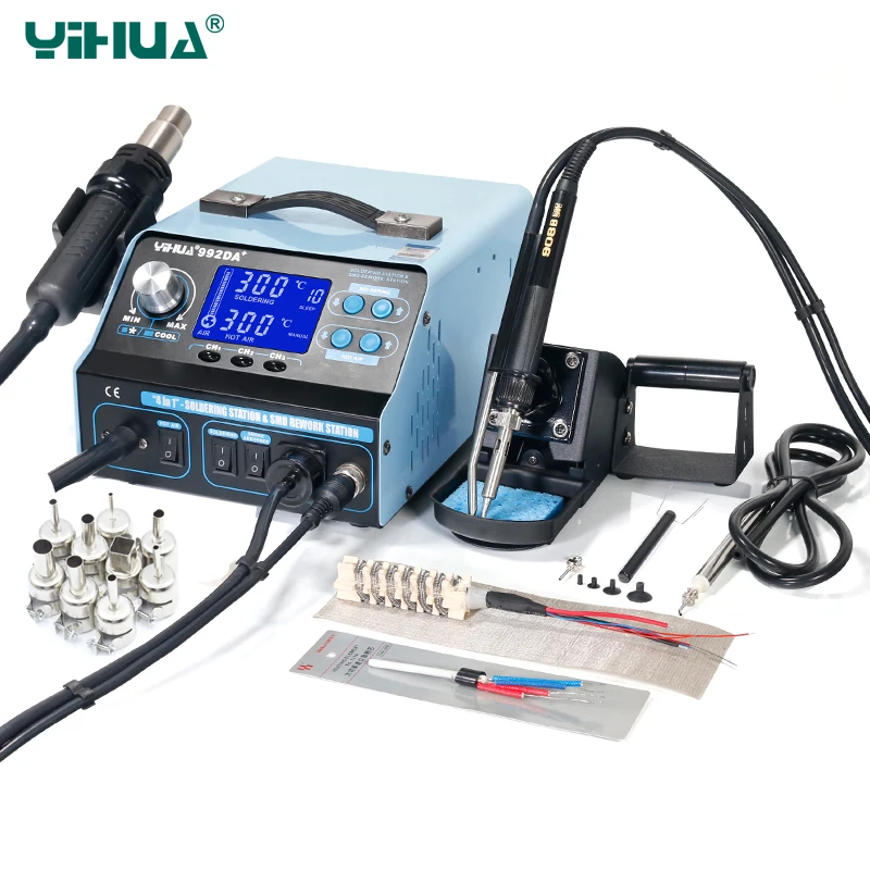 YIHUA 992DA + горячий воздух ЖК дисплей паяльная станция для припой с 4 в 1 вакуумный