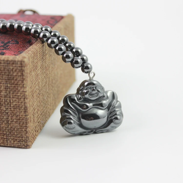 Магнитное ожерелье из гематита и бусин с подвеской Будды черное религиозные