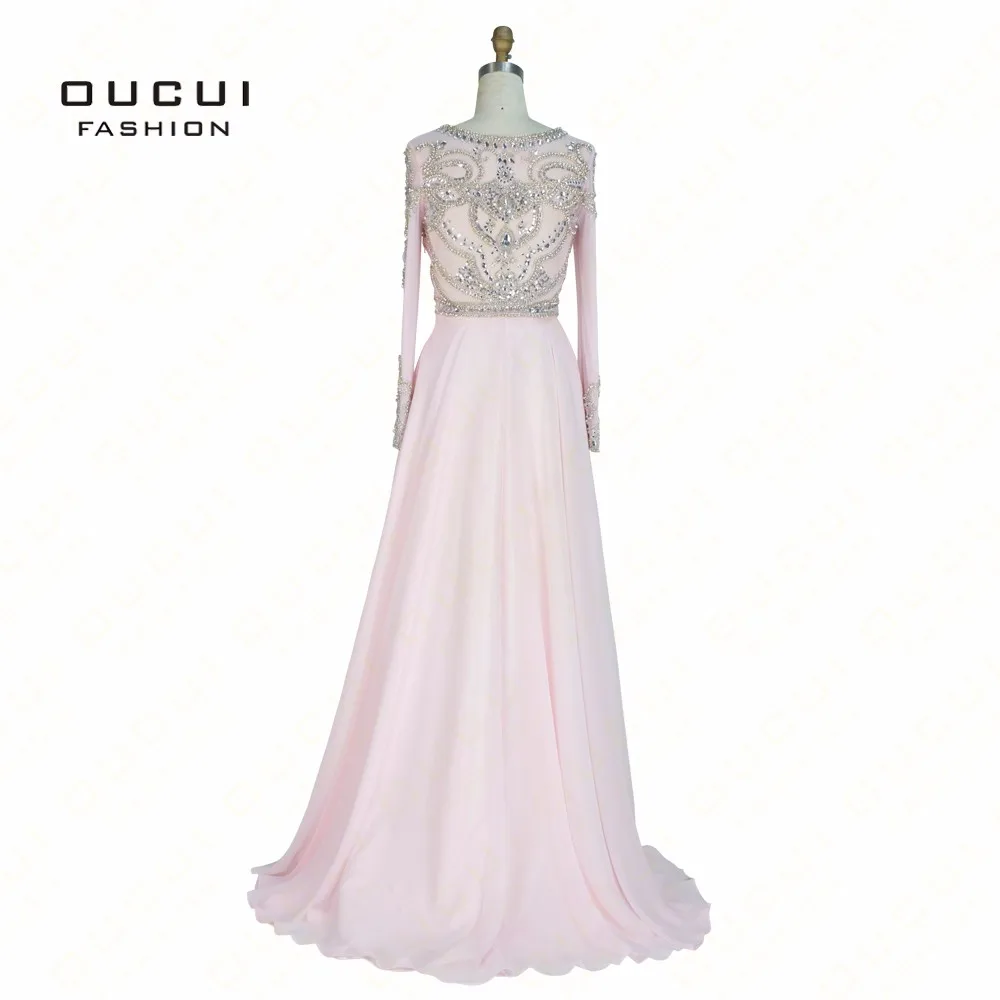Vestido de festa длинное формальное платье с длинными рукавами Прозрачная спина с ручной вышивкой бисером длинное вечернее платье для выпускного вечера OL102352D