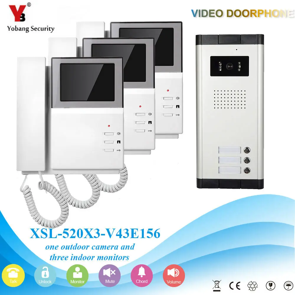 V43E1565201V3 Yobang система безопасности 4," от 3 до 12 единиц, для квартиры, видео домофона, громкая связь, Система Вилла, дверной звонок, видео, домашний комплект безопасности, камера - Цвет: V43E1565201V3