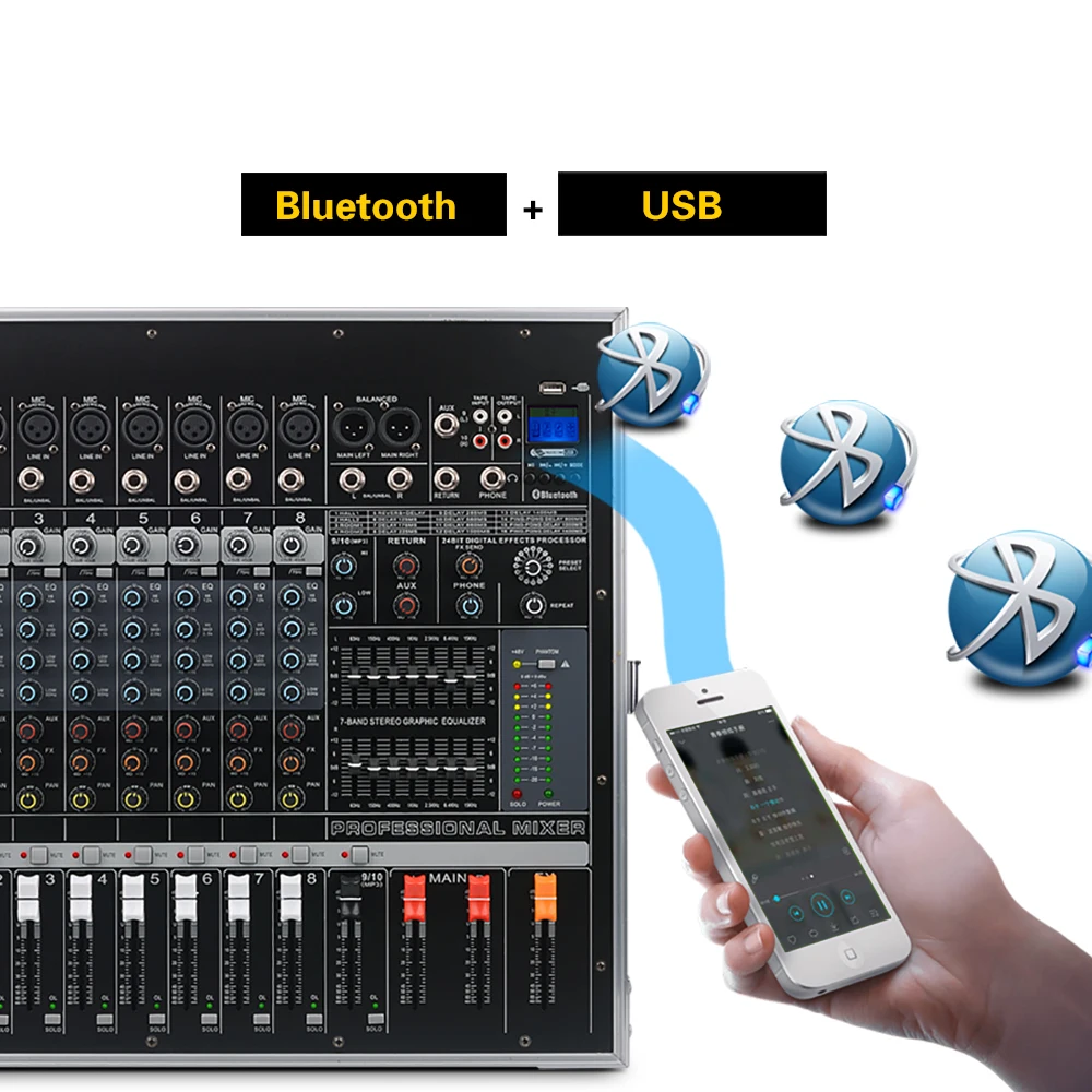 12 каналов смешивание звука микрофон усилитель мощности консоль Bluetooth USB Запись задержка мощности Repaeat эффект USB аудио миксер